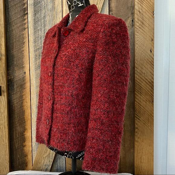 Giancarlo Ferrari Petite Deep Red Women’s Fuzzy Marled Vintage Jacket - Picture 3 of 9